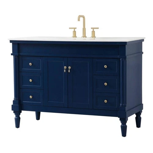 Elegant Decor Lexington 48" Solid Wood Single Bathroom Vanity in Blue - Picture 1 of 8