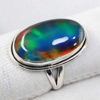 20x12mm Natural Aurora Opal Ring 925 Sterling Silver Jewelry Gift for Self & Her