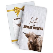 Highland cow bathroom decor hand towels, farmhouse bathroom decor towel, West...