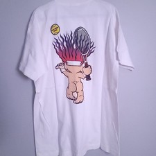Camisa Troll Tenis Vintage Años 90 Butt-Naked XL Blanca Fruta del Telar EE. UU.