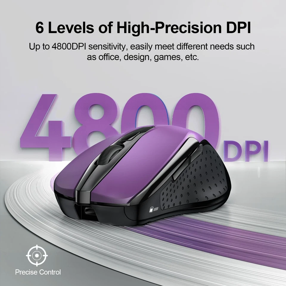 Silent Click Wireless Mouse Ergonomic Compact 2.4G USB Receiver 6 DPI Settings - Image 4 of 4