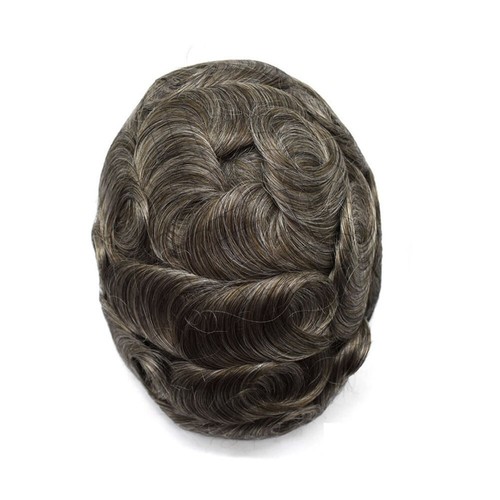 Swiss Lace Mens Toupee Lace Poly Hairpiece Skin PU Around Hair Replacement Wigs - Picture 58 of 70