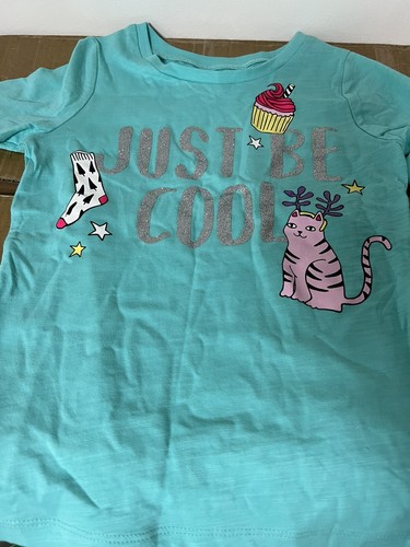 Carter's Blue Toddler Girls Long Sleeve T-shirt just be cool ,cat pattern Tshirt - Picture 3 of 5