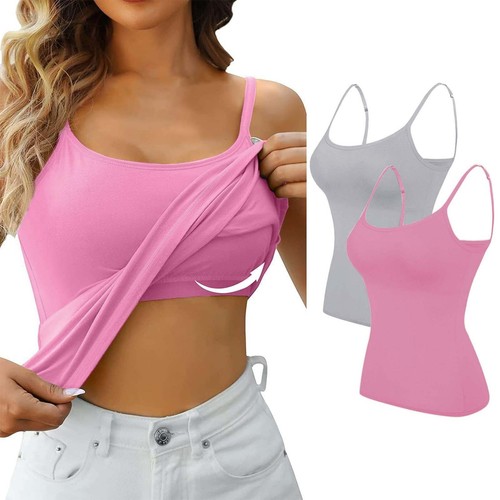 2PCS Women's Camisole with Built in Shelf Bra Adjustable Strap Vest Comfort Tops - Picture 52 of 99