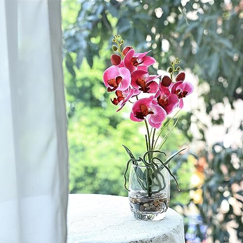 1 Stck. Glasvase künstliche Orchidee Blume Bonsai lebendiges Glas - lila - Bild 7 von 7