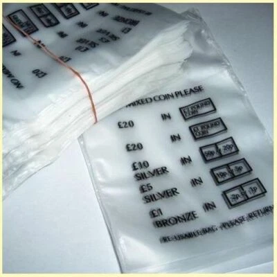 Plastic Coin Bags Bank Money Bags No Mixed Coins Change Multi-Listing All Sizes
