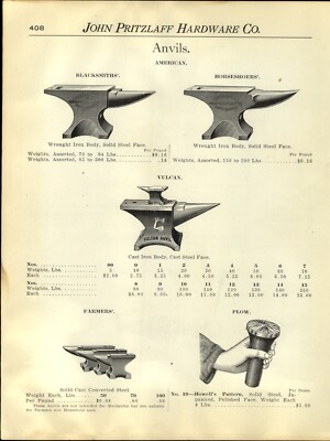 ca1910 PAPER AD American Blacksmith Horseshoer Vulcan Farmers Anvil