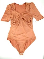 Win Win Apparel Rust Knit Bodysuit Made in USA Polyester Spandex Size Medium