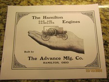 Super Rare "Hamilton" Gas Engine  by Advance Mfg. Co. catalog