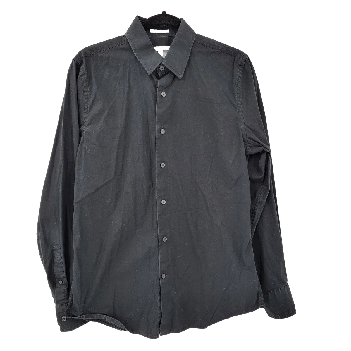 Express IMX Mens Medium 15-15.5 Fitted Collared Button Down Dress Shirt  Black  eBay