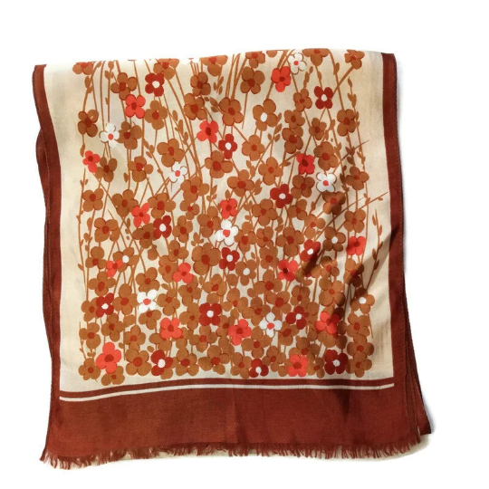 Funky Vintage Earth Tones Rectangular Italian Scarf Brown Orange Scarf