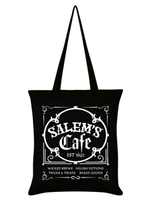 SALEM'S CAFE schwarze Tragetasche: Hexenprozesse 1692 Jagd USA Lebensmittelgeschäft Einkauf Geschenk