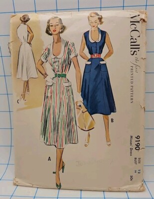 Vintage McCall's Pattern 9190 Ladies' Dresses Sz 12 30"bust Cut Complete  1952 | eBay