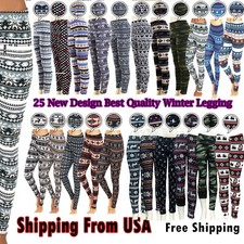 Women's Print New Winter Thick Warm Fleece Lined Stretchy Leggings Pants Warm
