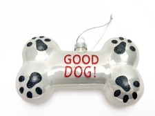 Good Dog White Bone Paw Print Glass Christmas Ornaments Glitter - FREE SHIPPING
