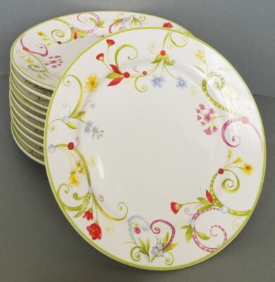 11 Pier 1 Lyda Dolomite Dinner Plates 10¾'' Floral Scrolls 2009