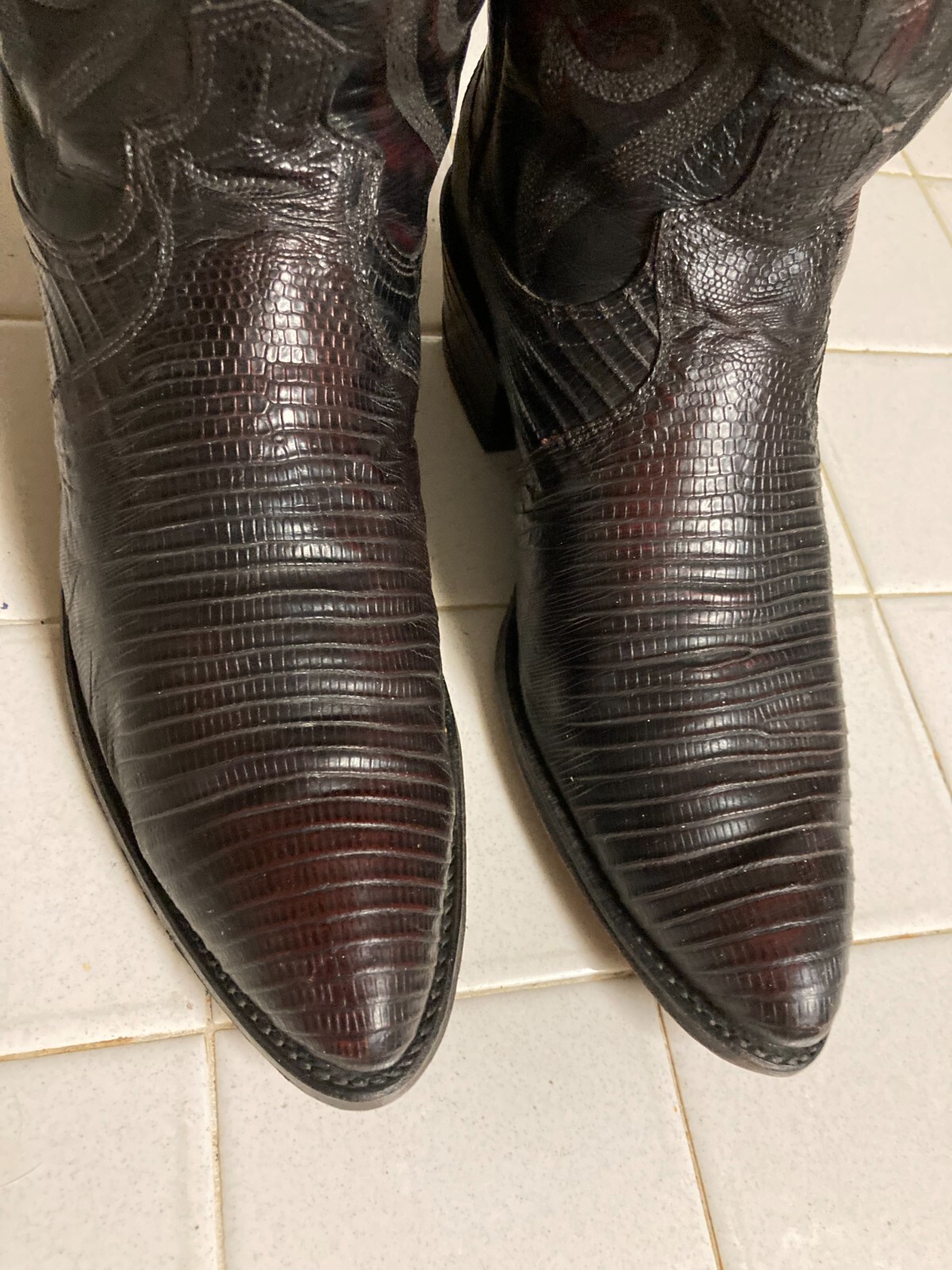 DAN POST BLACK CHERRY LIZARD LEATHER WESTERN COWB… - image 3