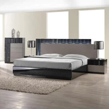 Modern Luxurious Bedroom Furniture Set 2pc Cal King LED Bed with Nightstand