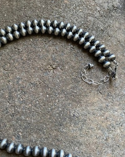 7mm 20 Inch 925 Sterling Silver Oxidized Pearls Bead Necklace Southwestern - Picture 8 of 12