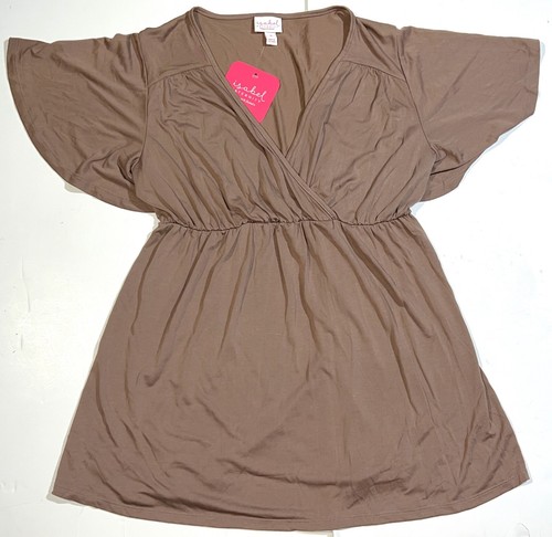 Ingrid & Isabel Maternity Brown V-Neck Faux Wrap Flutter Sleeve Blouse Shirt M