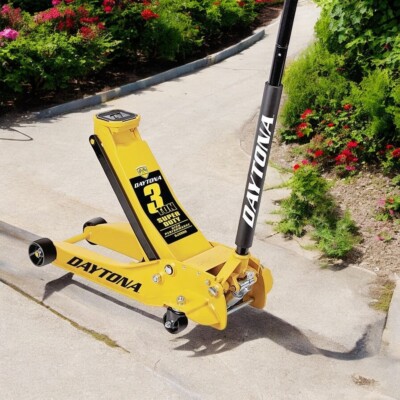 3 Ton Low Profile Floor Jack Super Duty with RAPID PUMP Yellow Car
