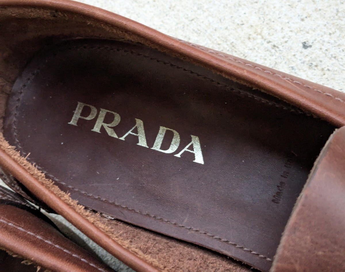 Prada Penny Loafer Brown Leather Slip On Casual Shoes Men’s Size 8.5 Prada Mens Penny Loafers Size US11 UK 10 Brown Leather Slip  main image 2