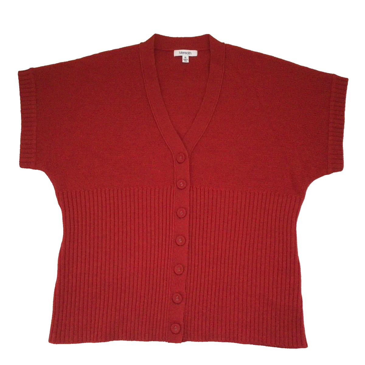 MEREDITH 100% Merino Wool Vest, Red V-Neck with Short Sleeves