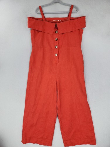 Soft Surroundings Jumpsuit Womens XL Orange Raissa Linen Cropped Wide Leg Casual