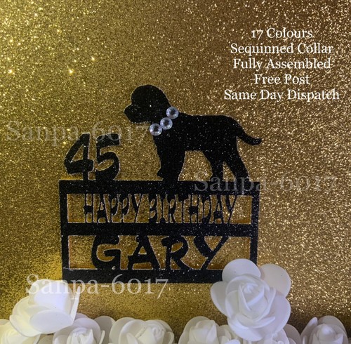Dog Breed Personalised Glitter Cake Topper Cockapoo 45th Birthday Sequin Collar - Picture 13 of 21