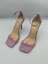 Betsey Johnson SB-Cole Pink Rhinestone Square Toe 3 Heels Ankle Strap Sz 7.5