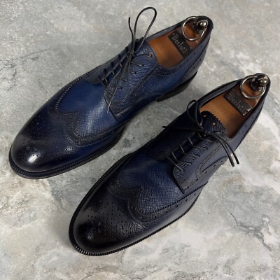 Louis Vuitton Derby Wingtip Blue Patina Taiga Leather 7 LV