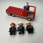 Vintage Lego DUPLO FIREFIGHTER FIRE CHIEF FIREMAN And  FIRETRUCK (3 Men)