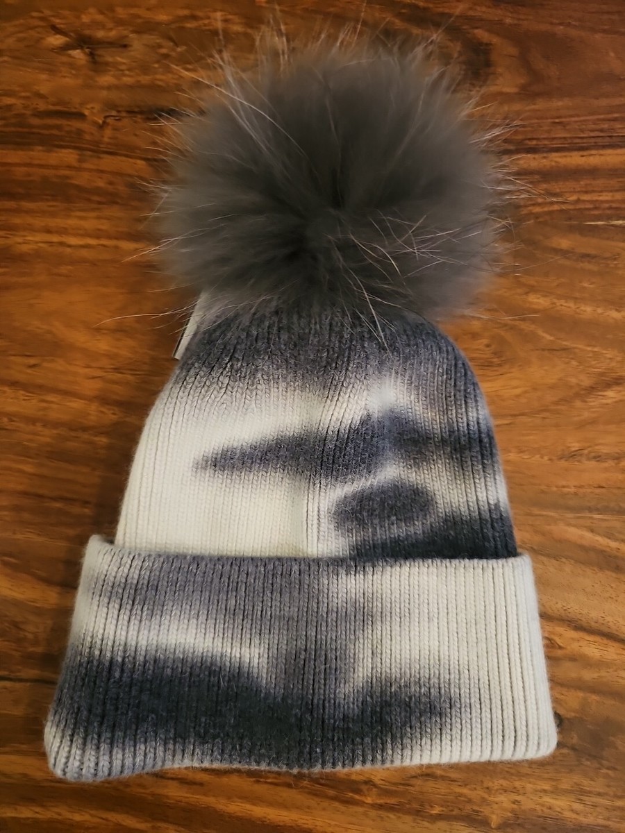 Furlux Tie-Dye & Fox Fur Pom-Pom Beanie Cashmere & Wool Hat  display picture 1
