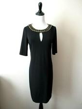 Vince Camuto Keyhole Dress Women Size 6 Beaded Black Short Sleeve Strech