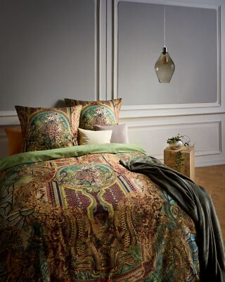 Fleuresse Mako-Satin Bettwäsche 155x220 Leo Ornamente grün gelb braun 114463-03 4043202666960