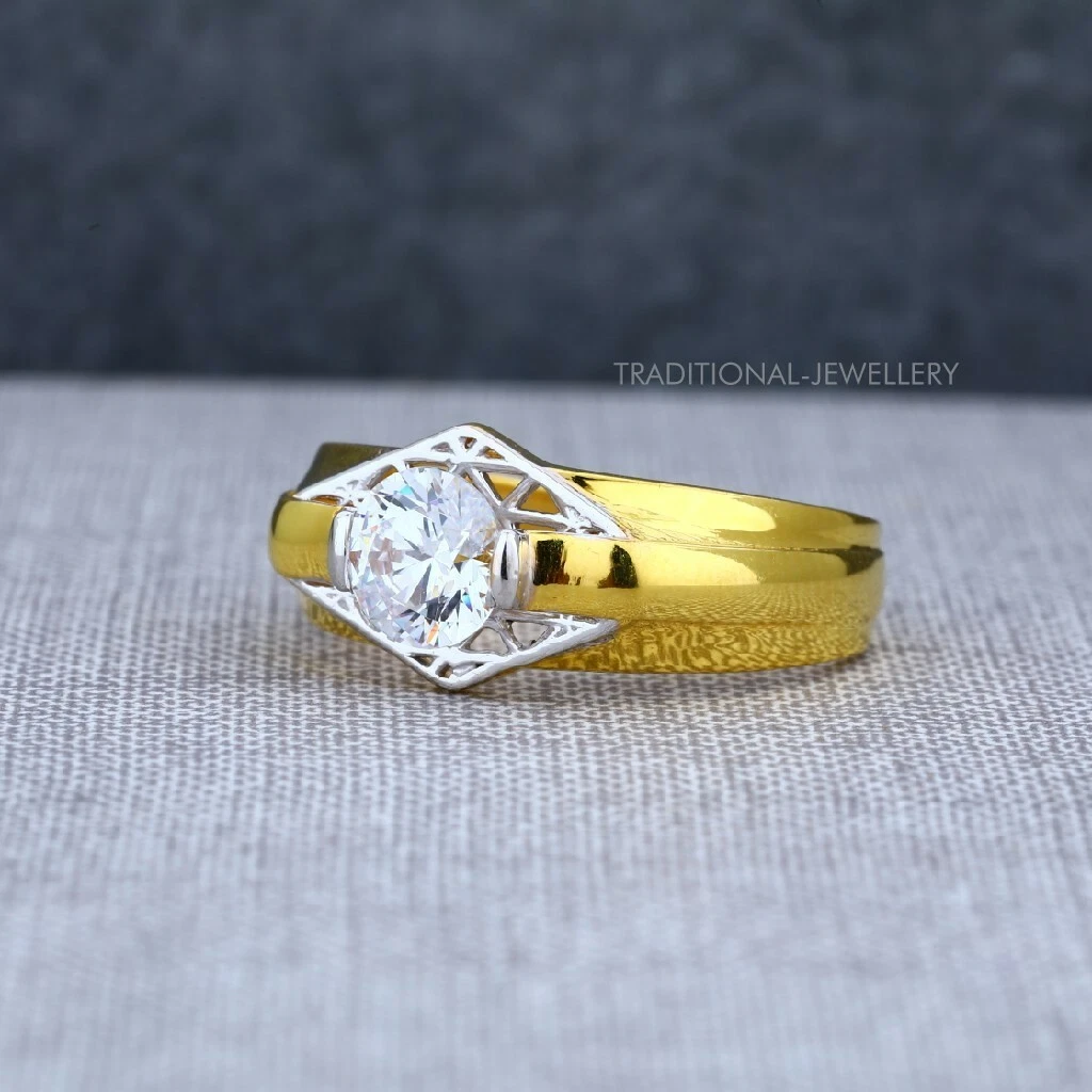 Men's Gold Plated Single Stone Cubic Zirconia Ring Anillo – Fran & Co.  Jewelry Inc.