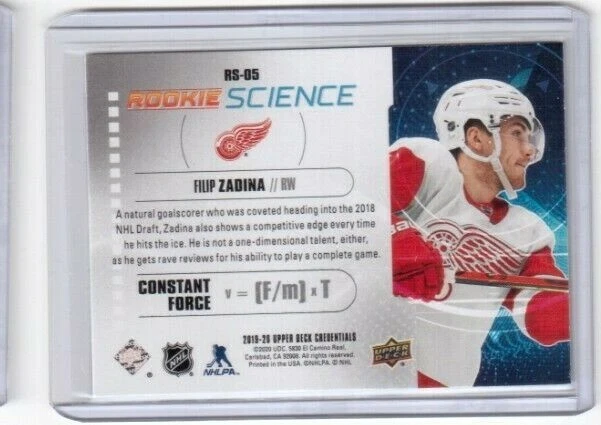 2019-20 UD Credentials Rookie Science Card RS-05 Filip Zadina Detroit Red Wings - Image 2 of 2