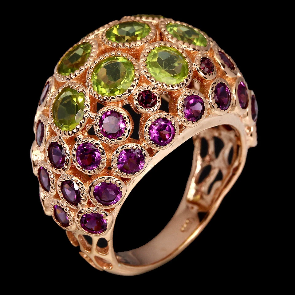 925 Sterling Silver Ring Round Peridot Rhodolite Garnet Gemstone Jewelry Size 7 - Image 2 of 4