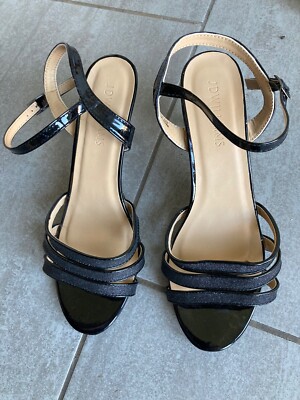 JD Williams Ladies Black Heeled Strappy Shoes Size Great