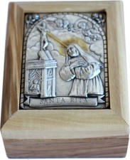 Holy Land Market First Communion Box - Rosary Box - Bethlehem Olive Wood Metal