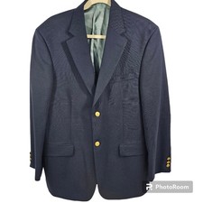 Stafford Polyester Wool Blend Gold Buttons Navy Blazer Jacket 40R