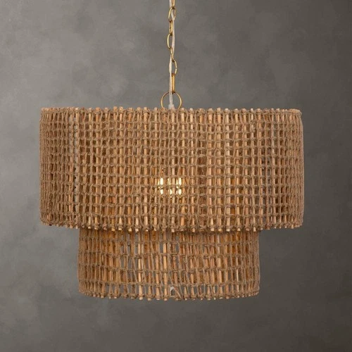 BISWAS COASTAL INSPIRED WOVEN JUTE ROPE PENDANT CHANDELIER UTTERMOST 21595 - Picture 4 of 5