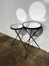 Pair Of Black Metal Mirrored Side Tables