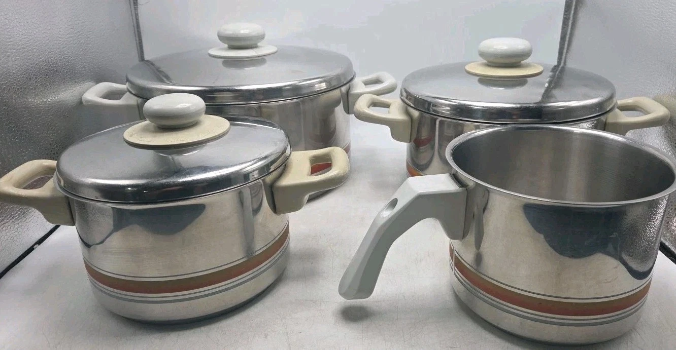VTG FISSLER 18-10 Carina Series 10" 8" 7" 6" Stock Pots & 3 Lids W. Germany 7pcs
