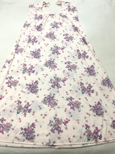 Dream Away M Pink Floral Long Wide Sweep Nightgown Tie Shoulder Vintage Medium