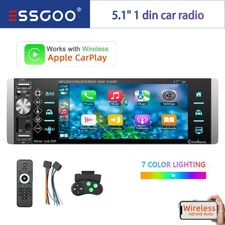 Single 1DIN 5.1" Apple Carplay/Android Auto Car Stereo Radio BT IPS Touch Screen