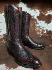 Dan Post Vintage Vegas Cut Smooth Ostrich Black Cherry Western Boots Mens 10.5 D