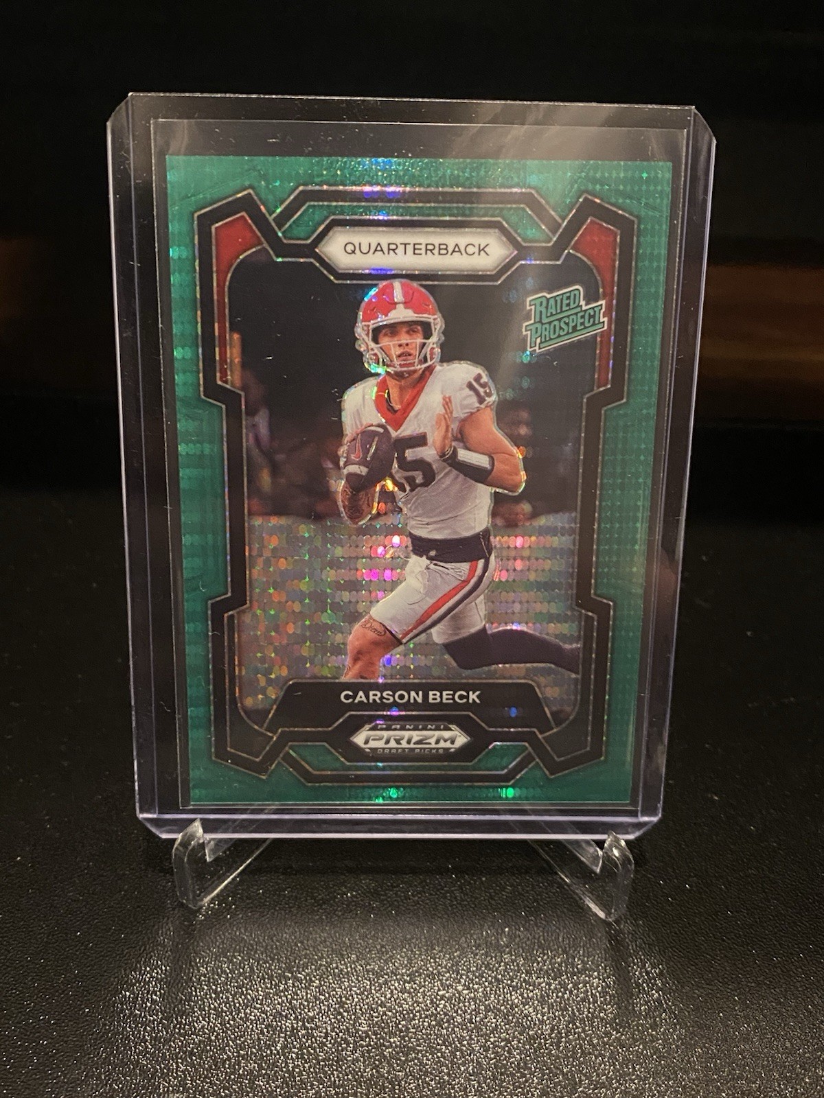 2024 Panini Prizm Draft Picks Rated Prospect Carson Beck #130 Green Pulsar /25