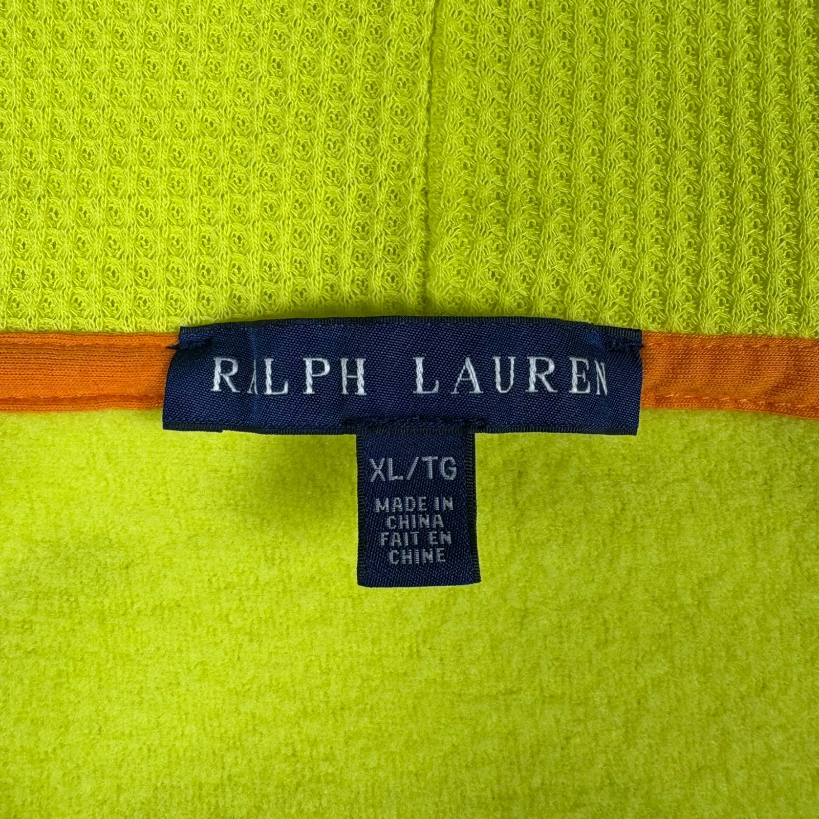 Ralph Lauren donna felpa con cappuccio XL giacca zip giallo fluorescente fluorescente big pony