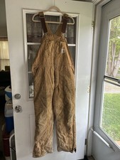 Vintage Carhartt Overalls Mens 40x30 Brown Double Knee Insulated Bib Workwear